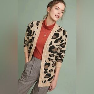 Anthropologie Moth Leopard Print Cardigan Sweater